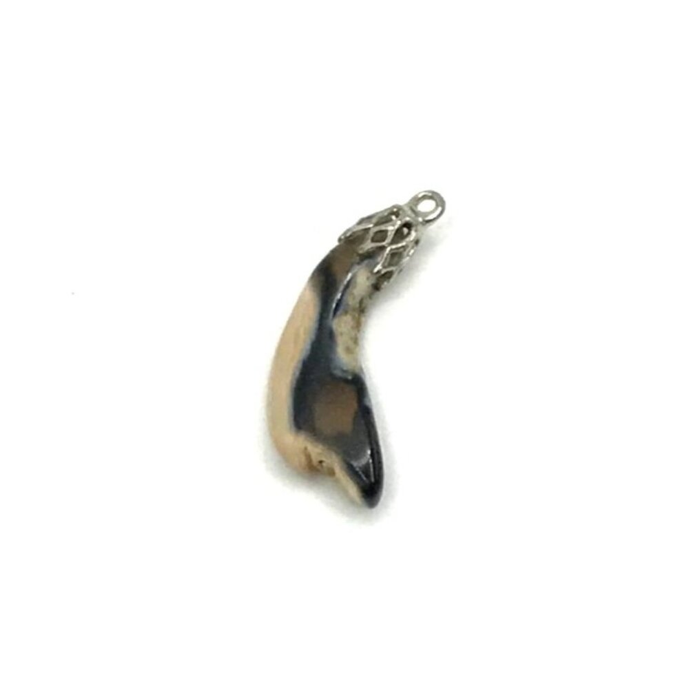 Vintage Horn-Shaped Pendant With Silver Cap blue tan brown colors